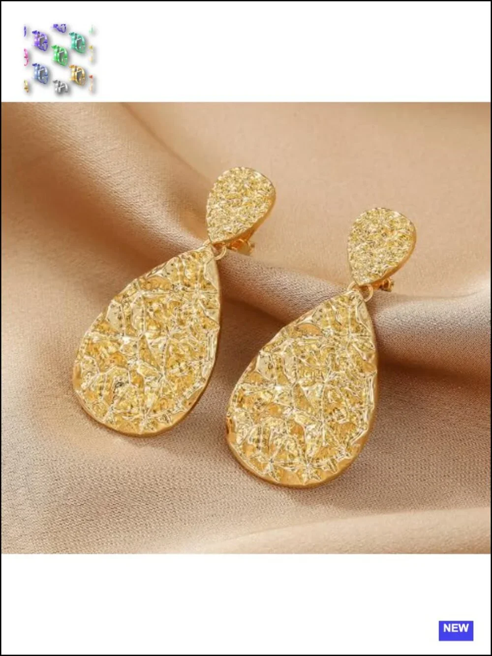 Chunky Geometric Clip On Earrings Hammered Gold Plated Dangle Drop